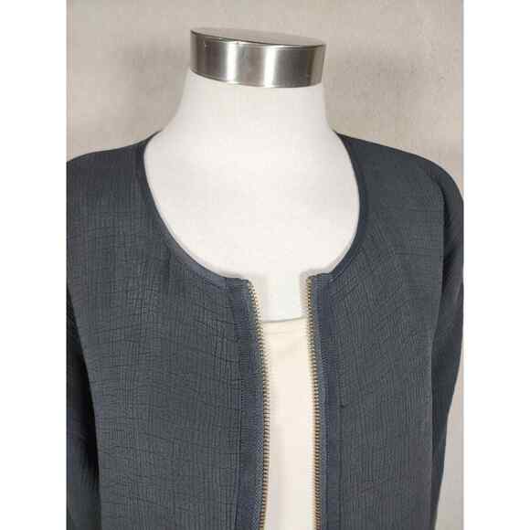 Eileen Fisher Woman's Boxy Silk Blend Black Blazer Zip Jacket No Collar Size M - Picture 2 of 13